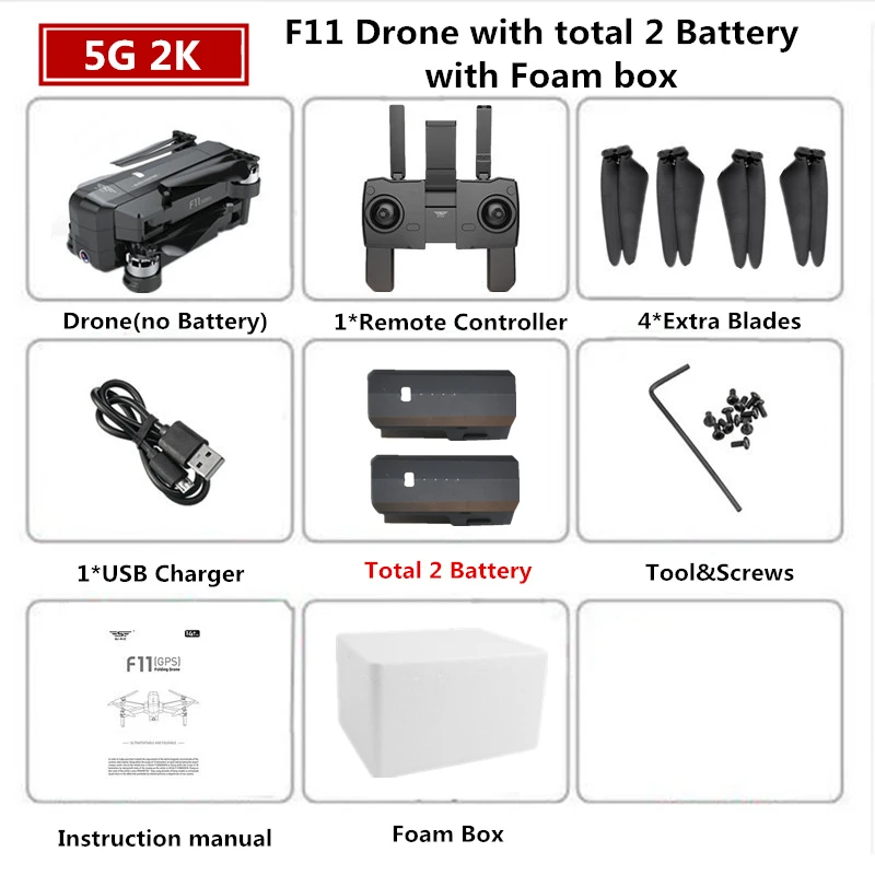2K 2B Foam Box SJRC F11 PRO RC gps бесщеточный Дрон 2K Квадрокоптер с wifi камерой 28 мин Время полета Квадрокоптер Дрон VS B4W SG906 SG901 - Цвет: 2K 2B Foam Box
