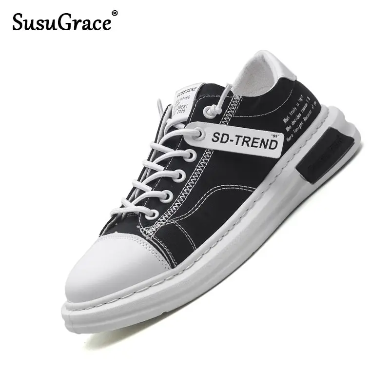 

Мужские парусиновые кроссовки SusuGrace, черные, белые или зеленые дышащие легкие кроссовки на плоской подошве, повседневная обувь для улицы, ве...