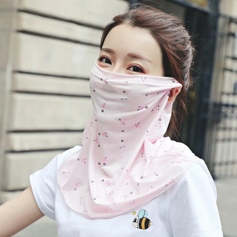 

Women Chiffon Face Mask Summer UV Protection Scarf Sun Protection Printed Cover Breathable Hiking Riding Neck Mask
