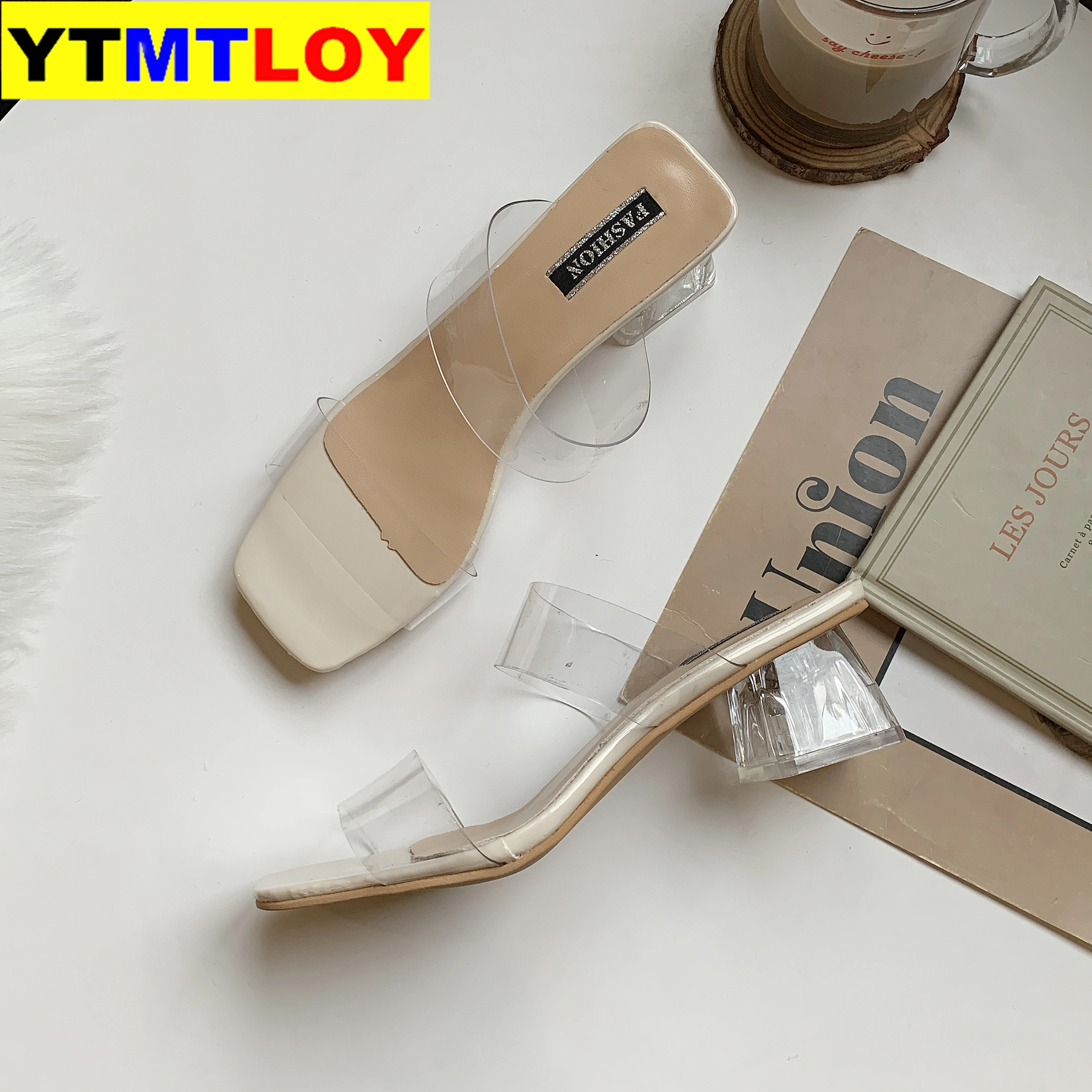 Прозрачные высокие каблуки женские сандалии шлепанцы Женская летняя обувь туфли