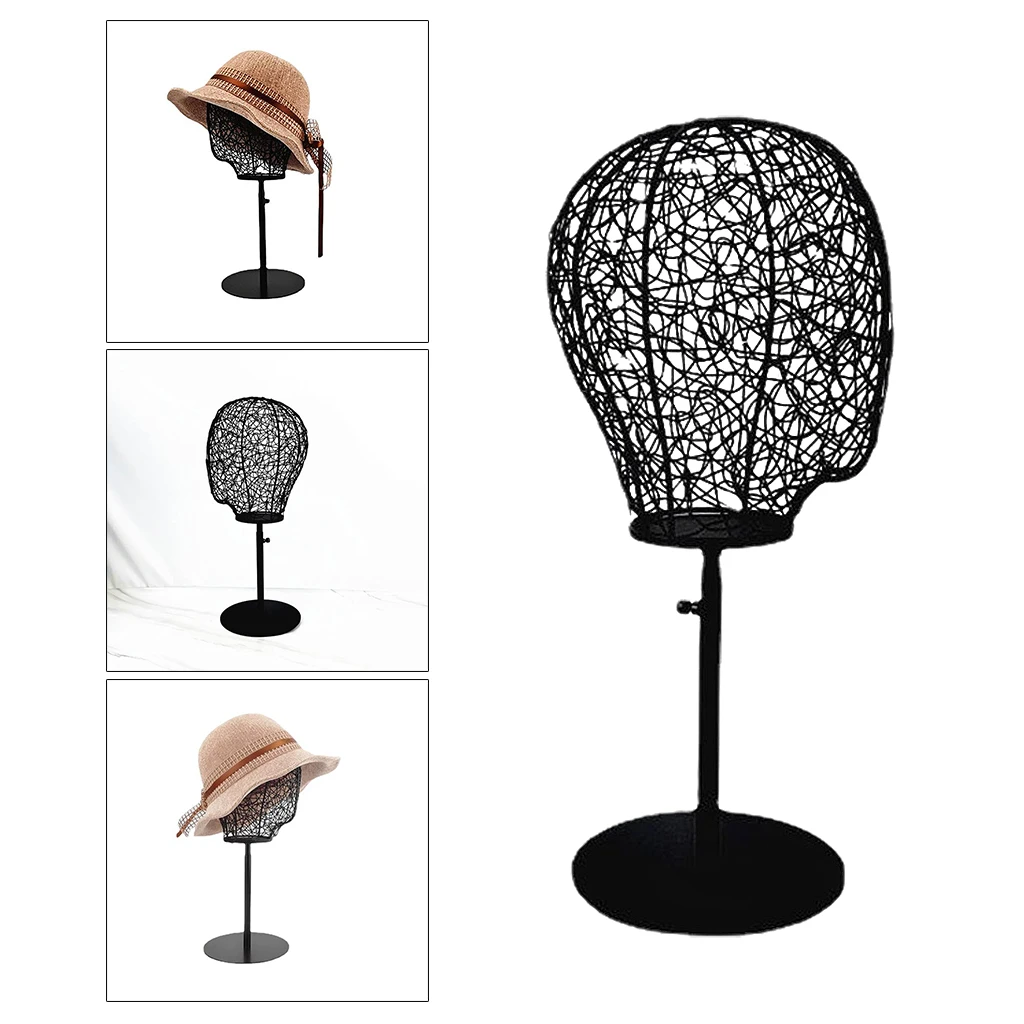 

Black Metal Adjustable Hat Rack for Cap Wig Storage Holder Display Stand