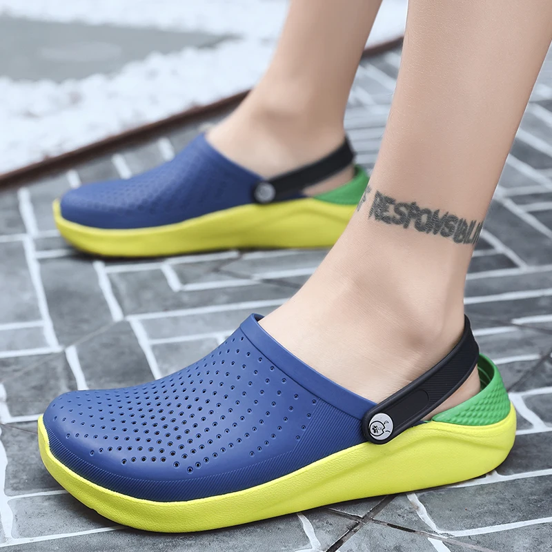 Crocse Crocks/мужские сандалии для бассейна; летняя Уличная обувь для пляжа; мужские садовые Сабо без застежек; Повседневная водонепроницаемая обувь для душа; Crock