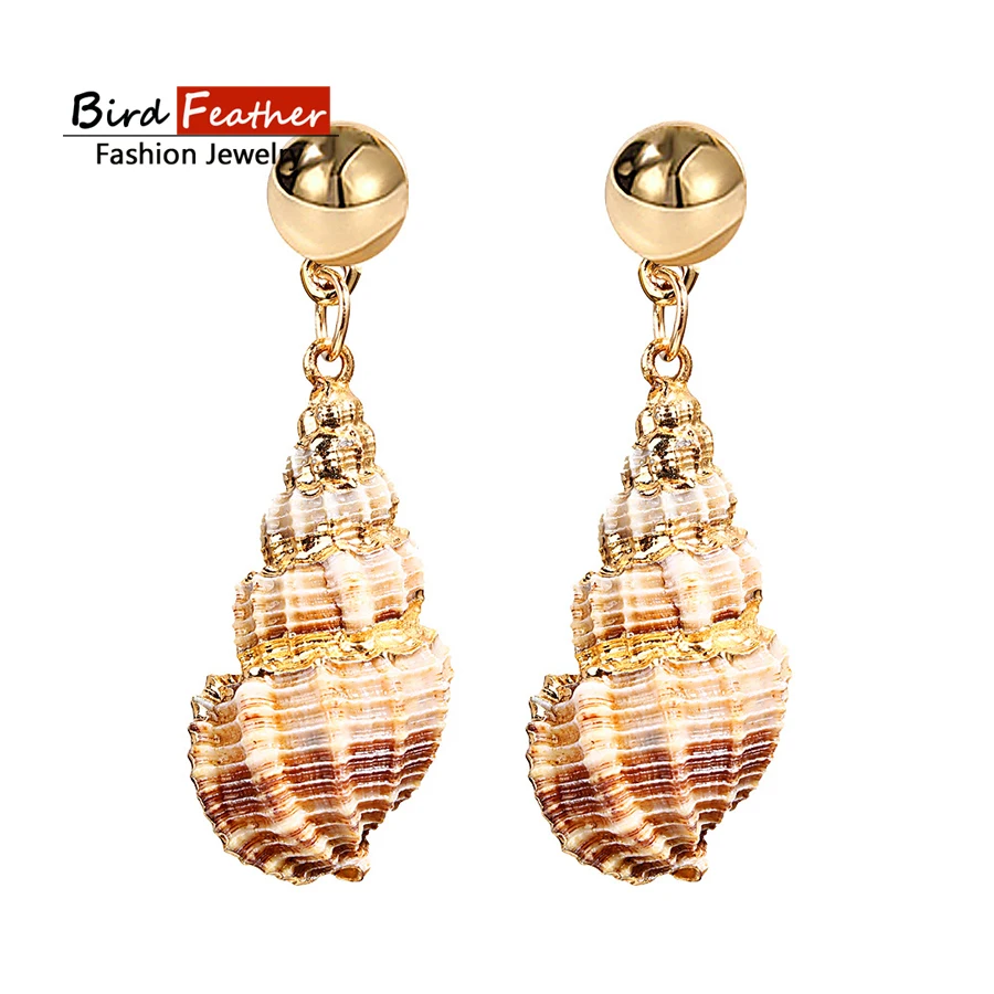 Простой Модный золотой цвет геометрический милые кружочки серьги с морской