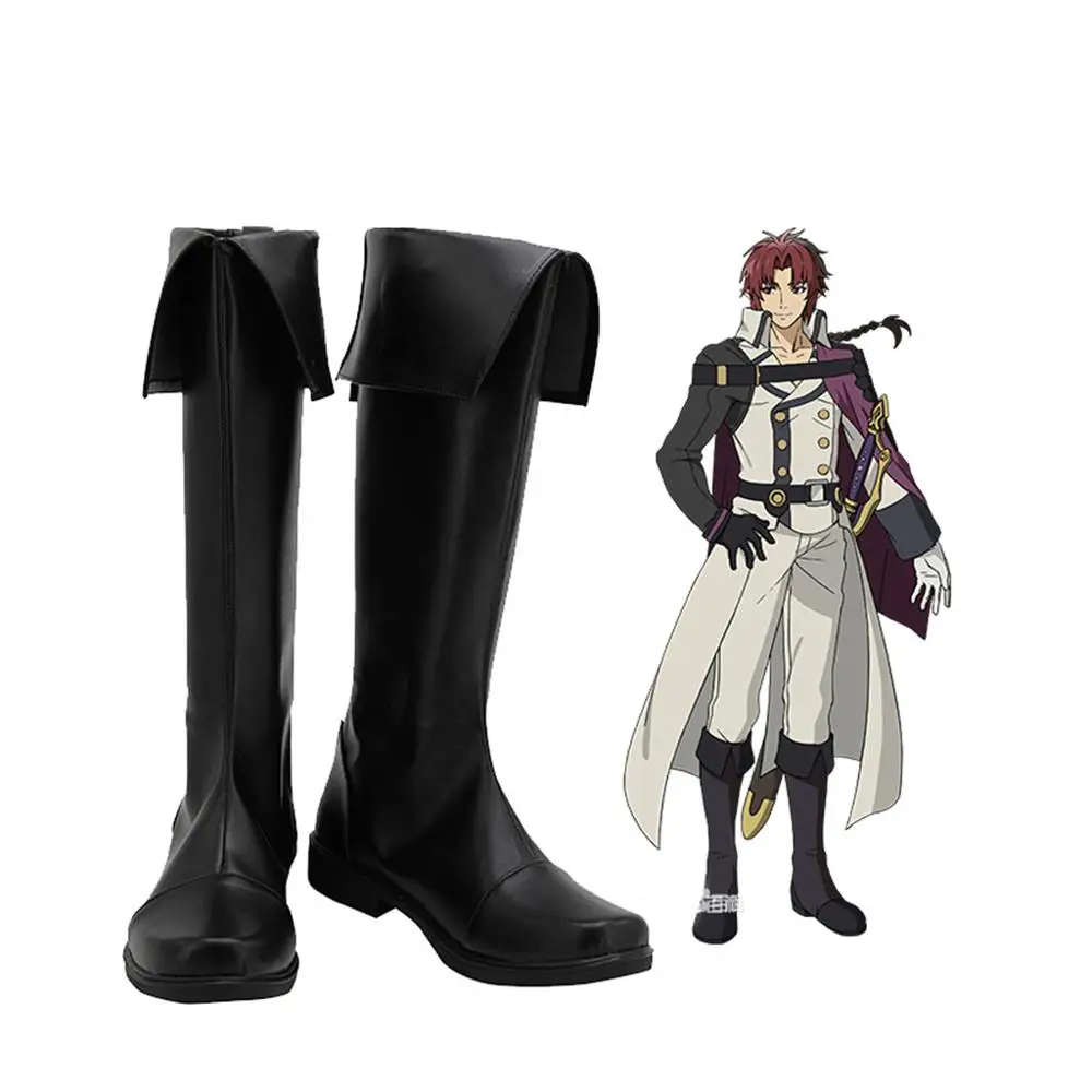

Seraph of the End Crowley Eusford Black Shoes Boots Adult Halloween Long Boots Custom Made L320