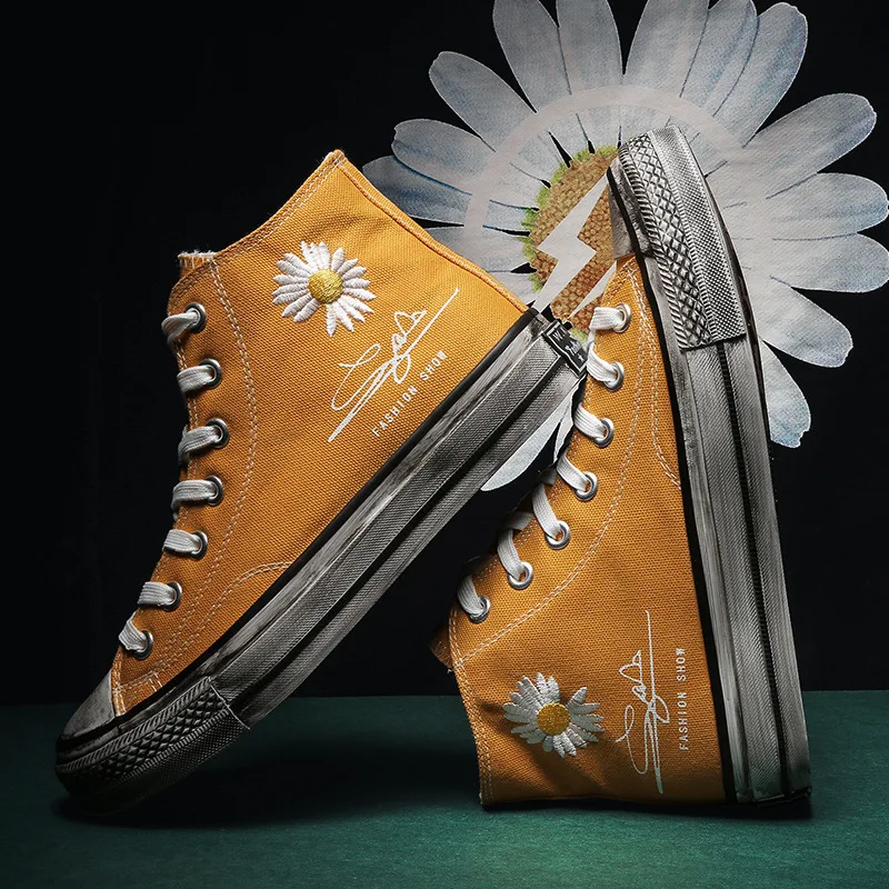 Высокие кроссовки Индивидуальная парусиновая обувь с вышивкой на грязной