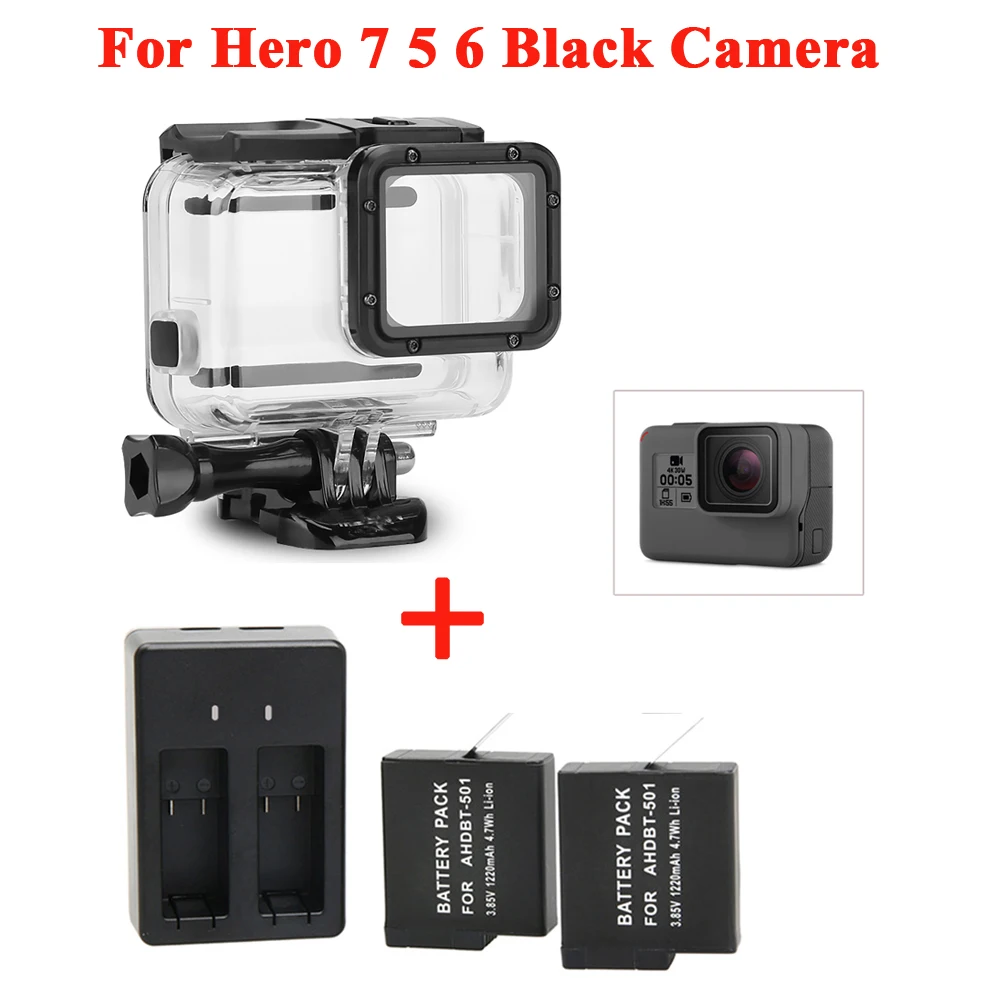 2 шт. для аккумулятора и зарядного устройства GoPro Hero 5 6 7 + водонепроницаемый корпус