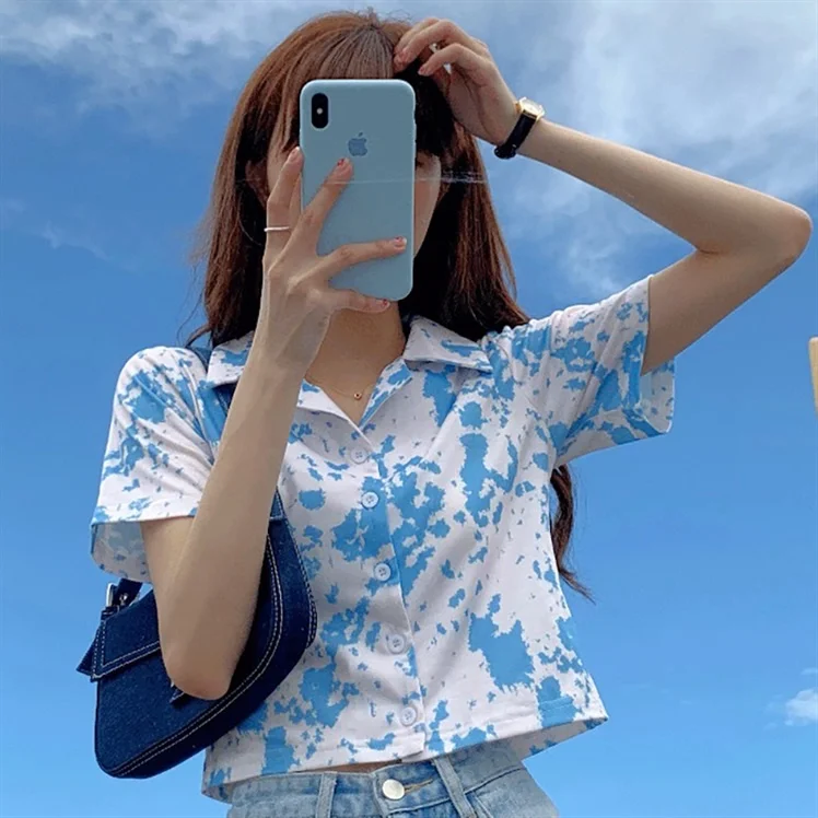 Рубашка с завязкой женская новая летняя рубашка 2021 коротким рукавом в стиле