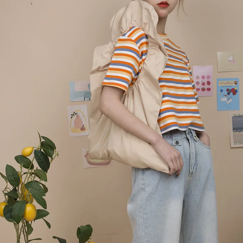 Женская сумка тоут с оборками Повседневная на плечо для покупок в Корейском