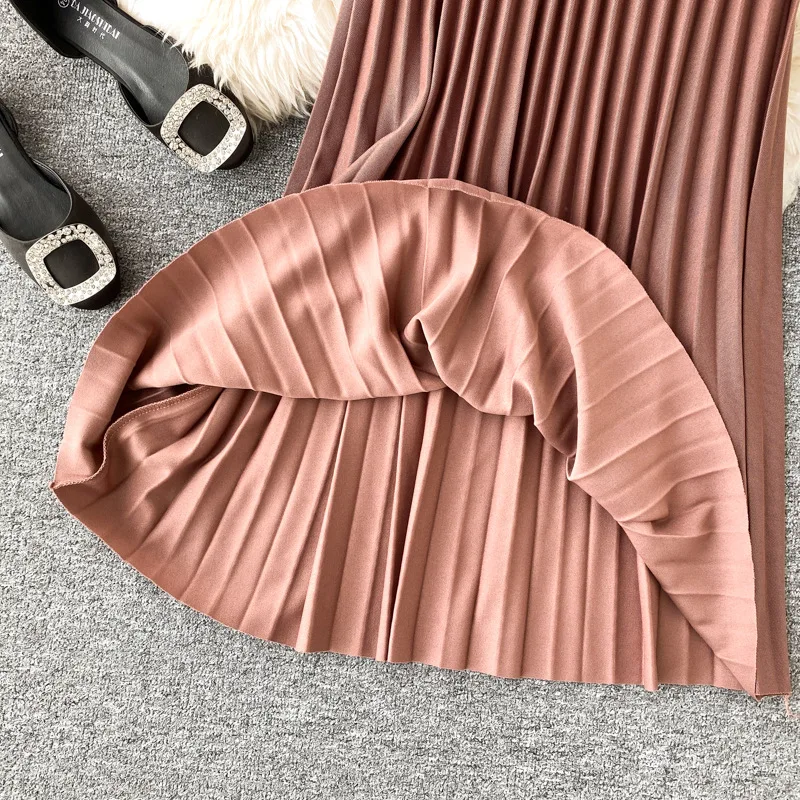 

Woman Skirts Spring Autumn New Half Length Belt Chiffon Pleated Skirt Women A Line Skirt