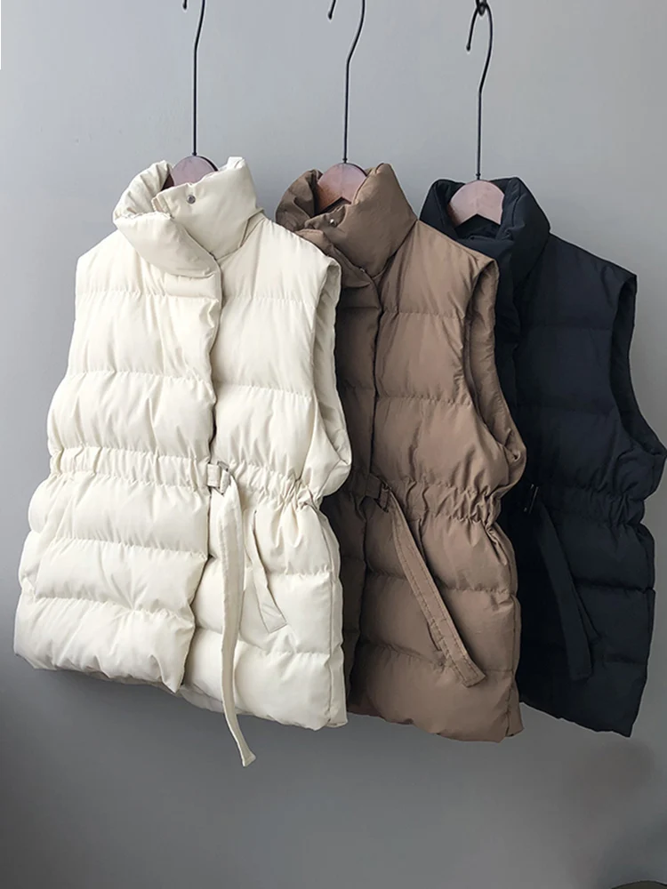 SEDUTMO Tunic Women's Winter Duck Down Jacket Long Warm Thick vest Female With Belt Slim Quilted Sleeveless For Spring  ED1801