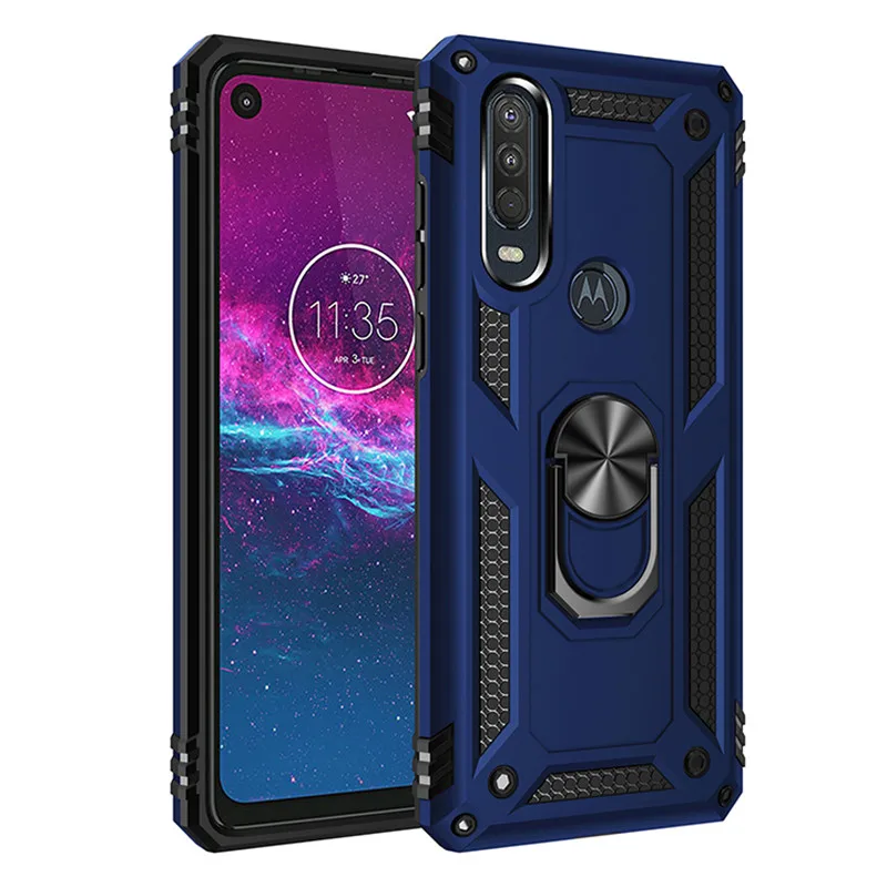 

For Moto One Action Case Armor Rugged Military Car Holder Ring Cover For Motorola One Action Coque For Moto One Macro Vision