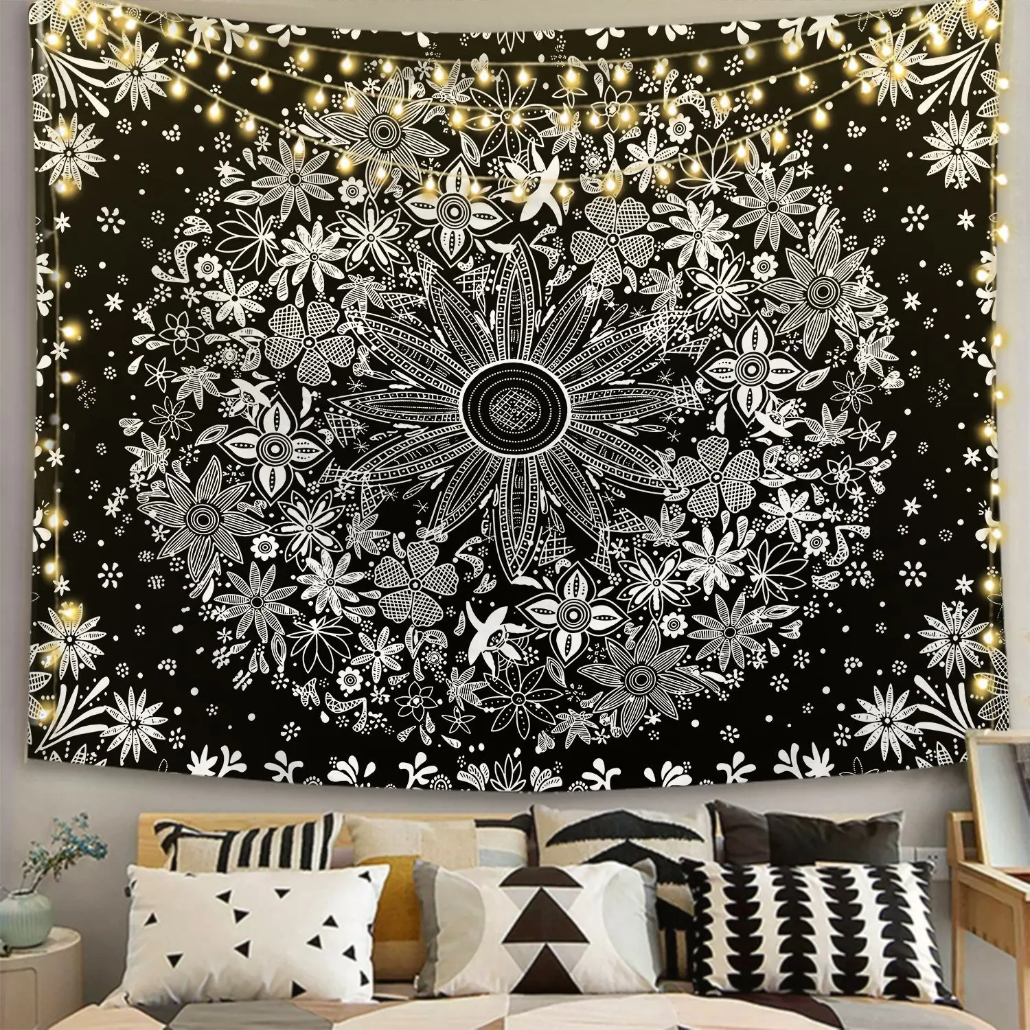 

Large Tapestry White Black Sun Moon Mandala Tarot Tapestries Wall Hanging Celestial Hippie Wall Carpet Rugs Dorm Decor