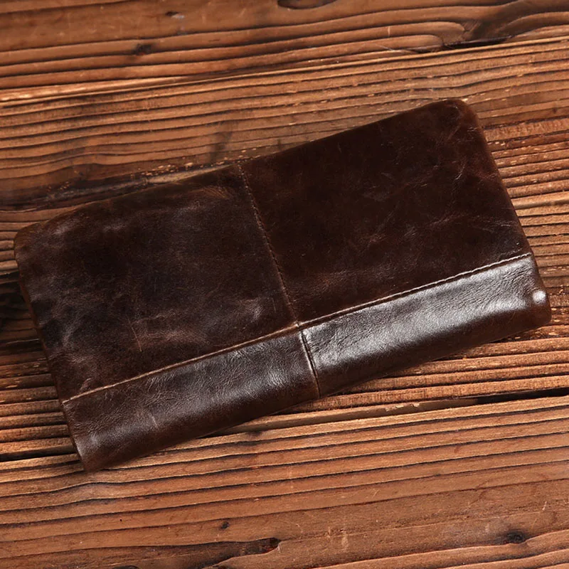 

YIANG 100% Genuine Leather Clutch Bag Large Capacity Pocket Money Card Holder Vintage Long Purse Brand Bifold Wallet Gift For