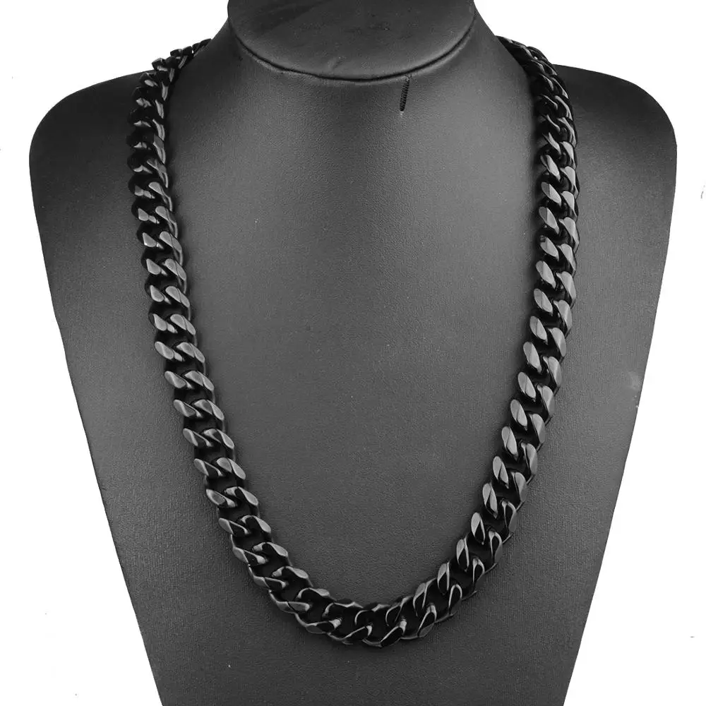 

15mm Wide Men's 316L Stainless Steel Curb Cuban Link Chain Necklace Jewelry Gift 7-40inch