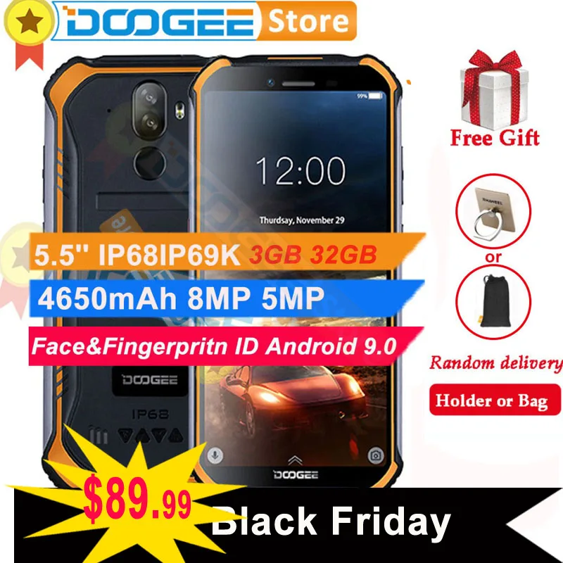 Doogee S40 3 ГБ 32 ГБ Android 9,0 пирог сотовый телефон IP68 IP69K водонепроницаемый 5," 4650 мАч разблокировка отпечаток лица 4G LTE NFC Смартфон