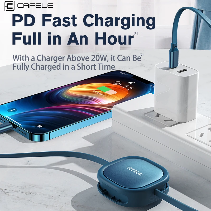 Cafele 20W Fast Charging PD Cable Square Retractable Phone Charger Lightning for iPhone 12 13 11 Pro Max Xs XR Data Wire | Мобильные