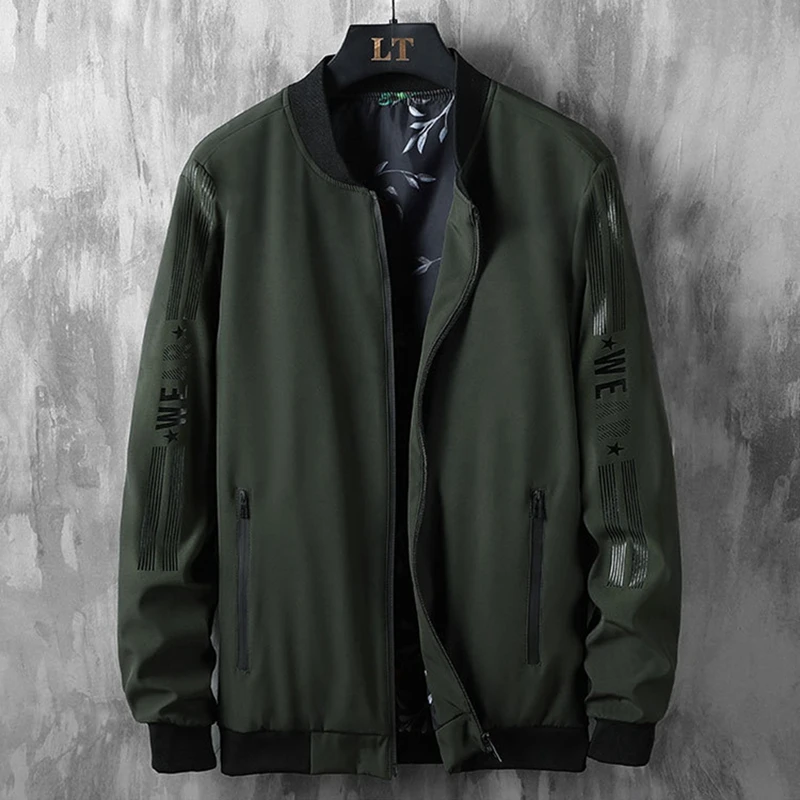 

Осенняя Новая женская куртка 3x L-8XL, обхват груди 142 см, модная мужская повседневная куртка с Бейсбольным воротником, ребристыми манжетами и к...