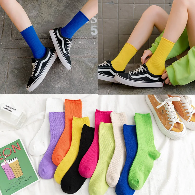 

1 Pair Candy Color Socks for Women Casual Cotton Socks Retro Cute Socks Breathable Trend Solid Pile Socks Hosiery Children
