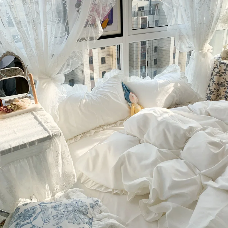 Однотонный Комплект постельного белья в Корейском стиле для девочек Симпатичный