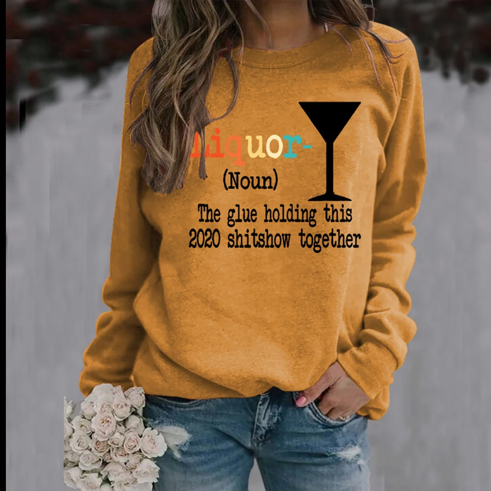 

Свитер осенний с принтом ликера 2020, женские толстовки с круглым вырезом, пуловеры, Повседневная винтажная Женская одежда с длинным рукавом, ...