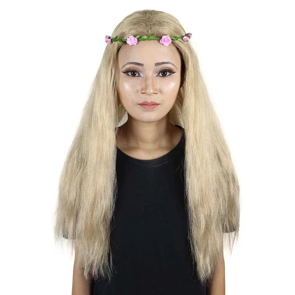 

Парик HPO для макияжа, кинокостюмы фиолетового цвета для вечеринки, с большим котом, активистом, длинный светлый хиппи парик для косплея, с короной и цветами