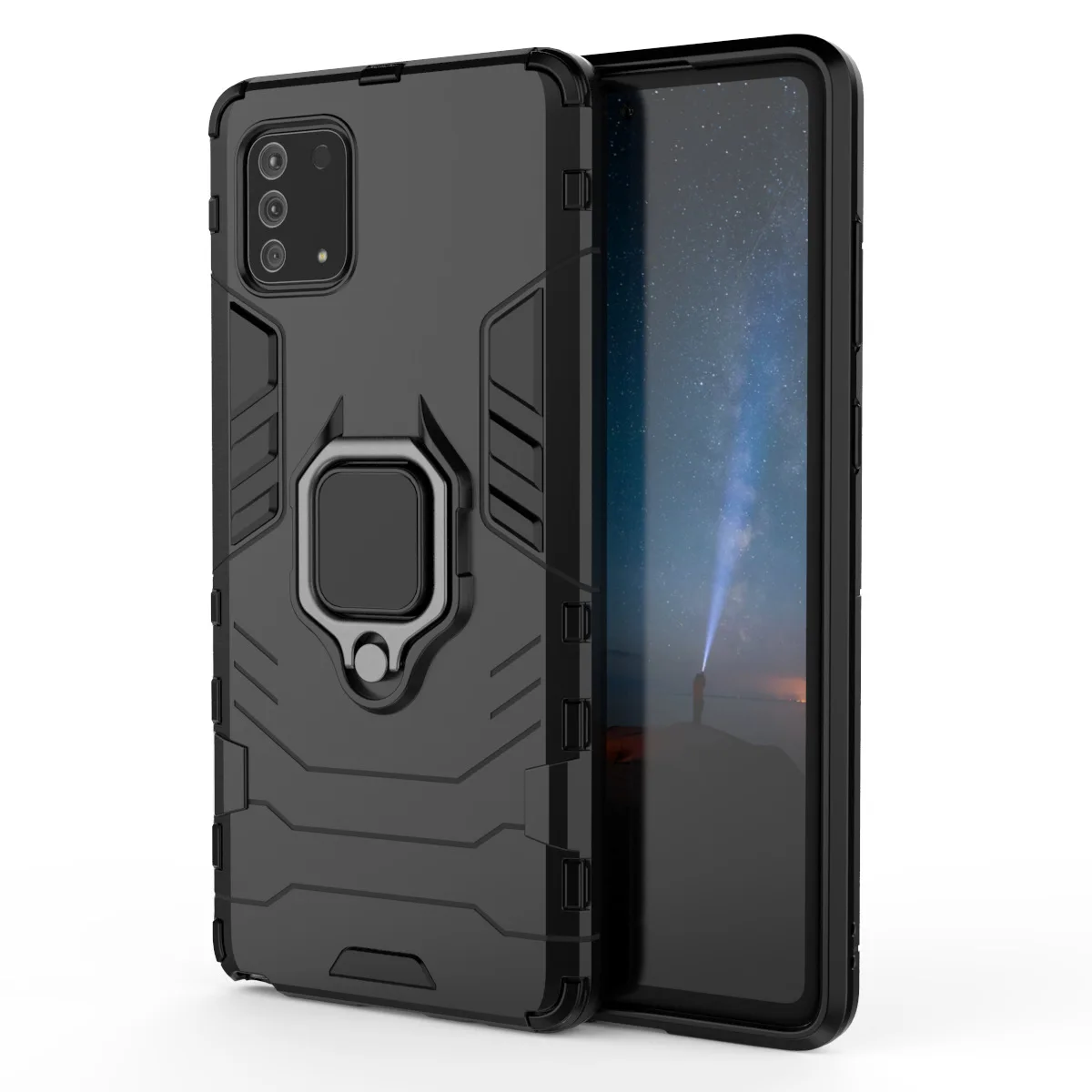 

Armor Shockproof Ring Holder Case For Samsung Galaxy NOTE 10 Lite Hard PC Soft TPU Hybrid Rugged Back Cover