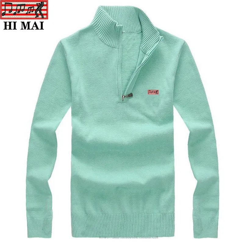 

100% cotton Autumn Winter New Men's Zipper Sweater Pullovers Stand Collar Slim Fit Thick Sweaters Male Knitted Pullover 3XL