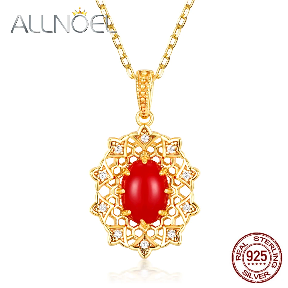 ALLNOEL 925 пробы серебряный красный коралловый самоцвет ожерелье винтажное