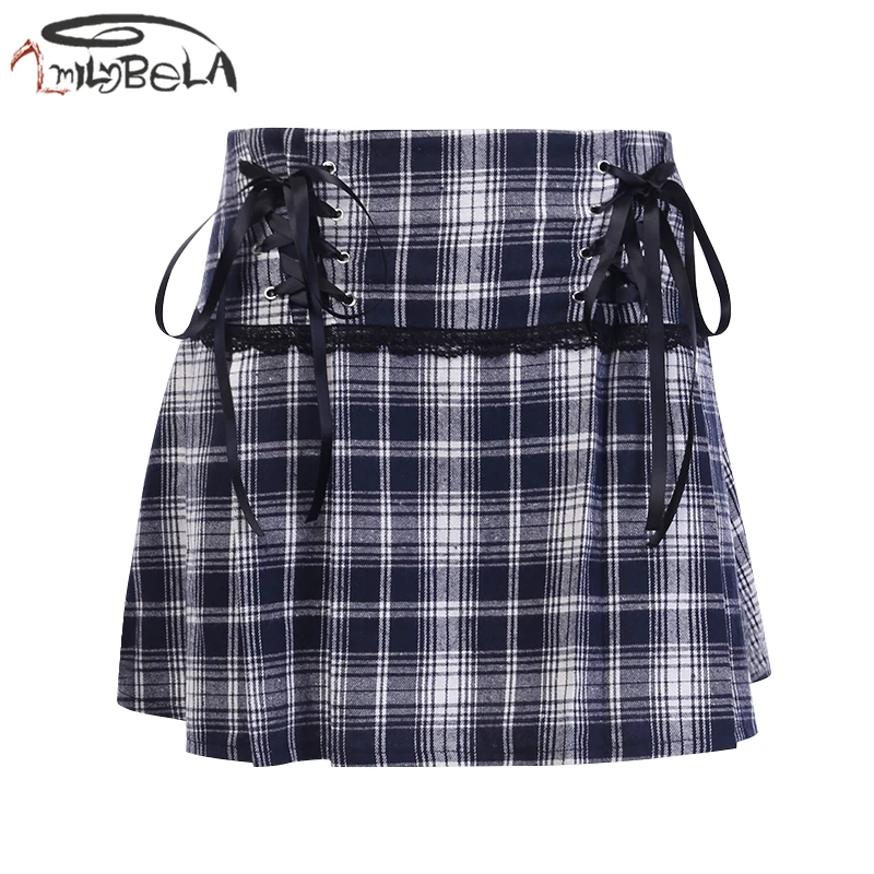 ImilyBela повседневная клетчатая мини-юбка женская готическая кружевная