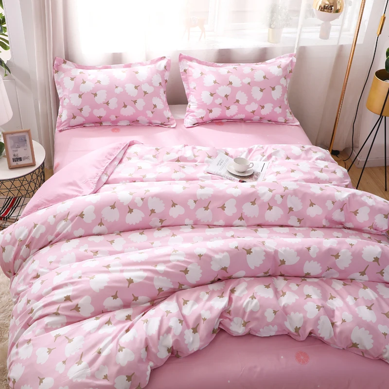 

Pastoral style Pink Bedding Set，Flower pattern Duvet Cover With Pillowcase 200x230,220x240 Quilt Cover,King Size Blanket Cover