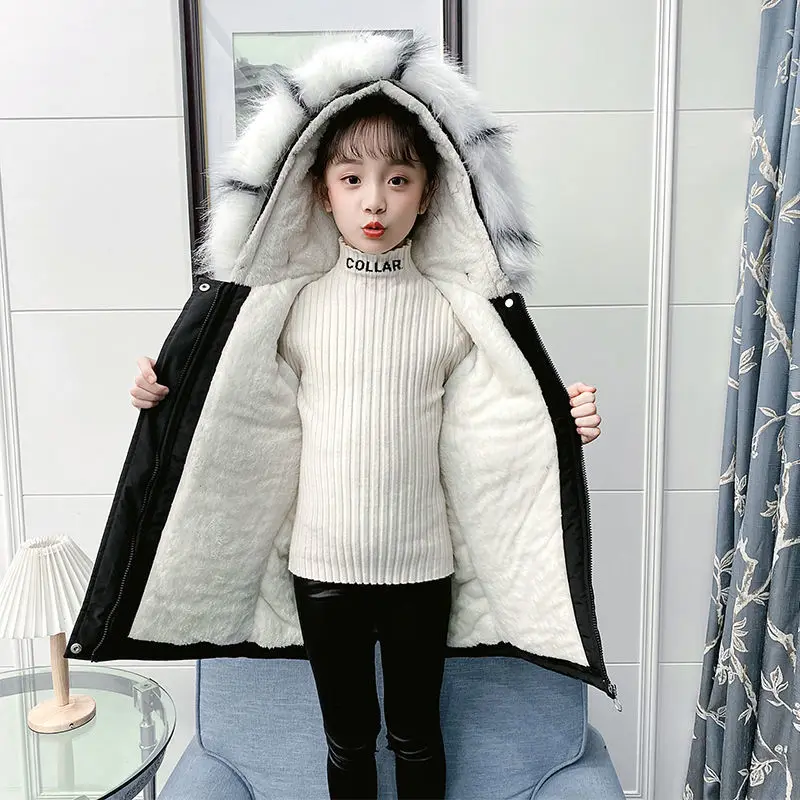 

Winter Jacket For Girls Children Snowsuits Plus Velvet Warm Hooded Outerwear Coat Kids Thick Tops Teenage Girls Parkas 4-14 Year