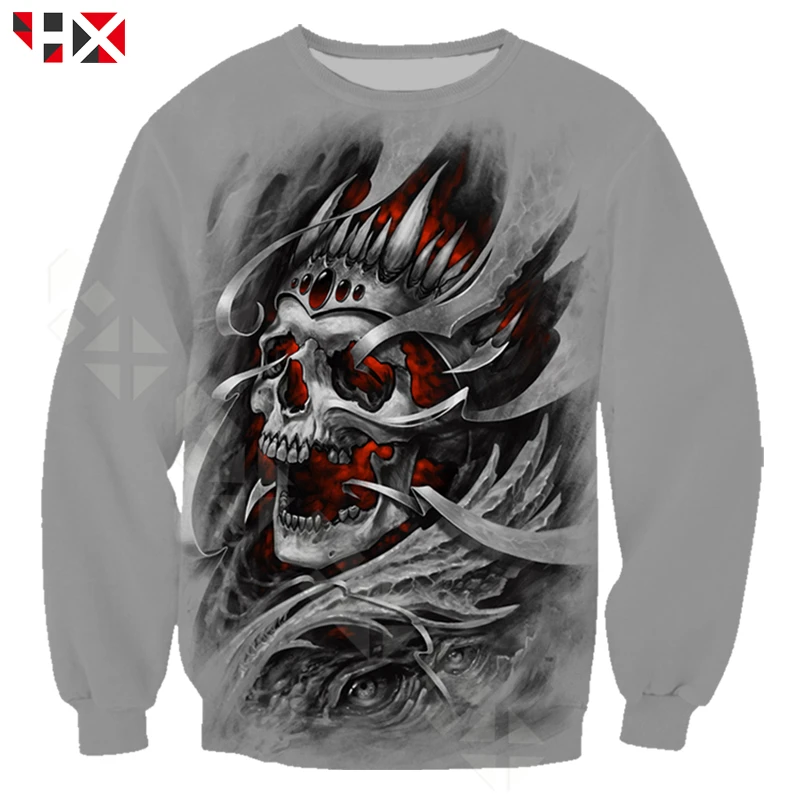 HX Unisex Skull Head Rose 3D Print Autumn Fashion Sweatshirt Casual Hip Hop Streetwear Hoodie Men Women Tops HX528 | Мужская одежда