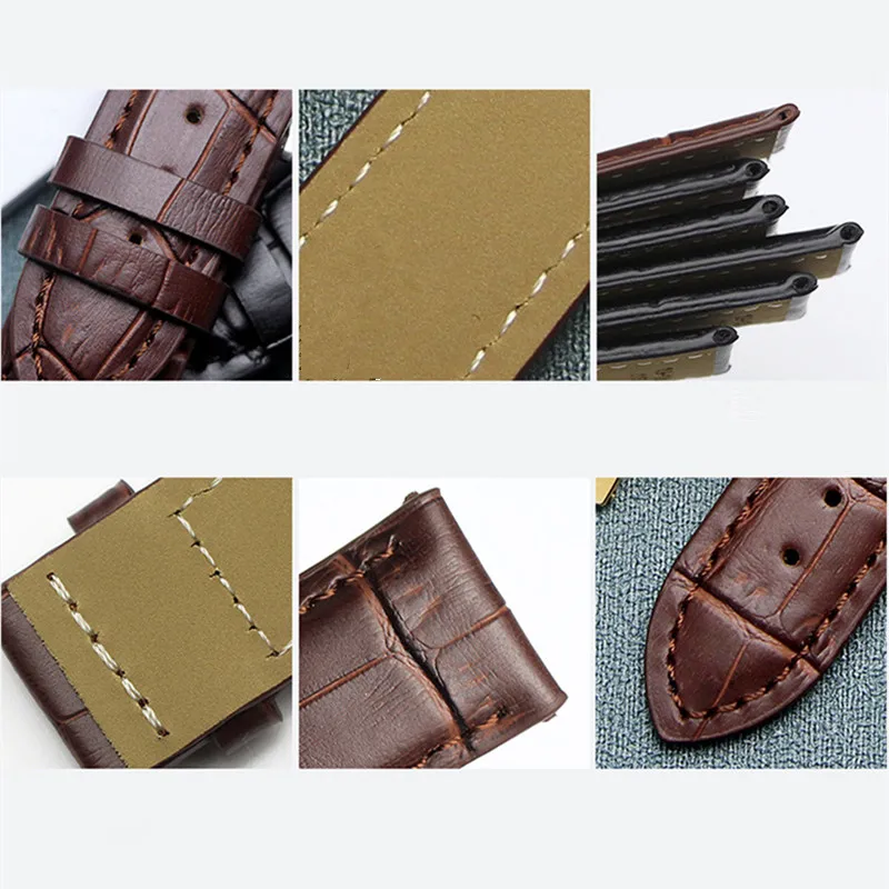 Genuine leather bracelet black brown color watch strap Butterfly Clasp watchband sized in 12 14 16 18 20 21 22mm 23mm watch band