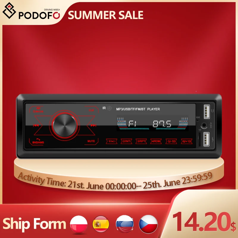 Автомагнитола Podofo 1 DIN Bluetooth 12 В FM Aux SD USB MP3 MMC WMA|Автомобильные радиоприемники| |
