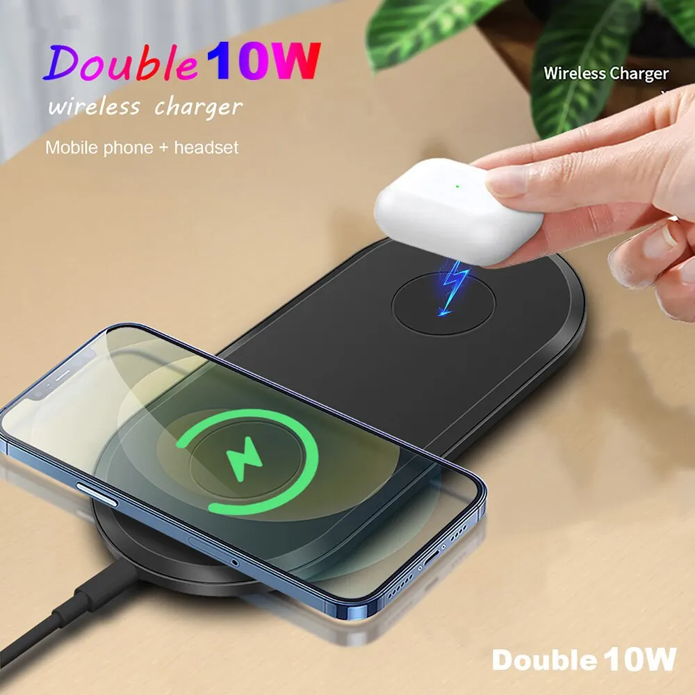 Qi стандартное двойное 10 Вт Быстрое беспроводное зарядное устройство для iPhone X 8 USB