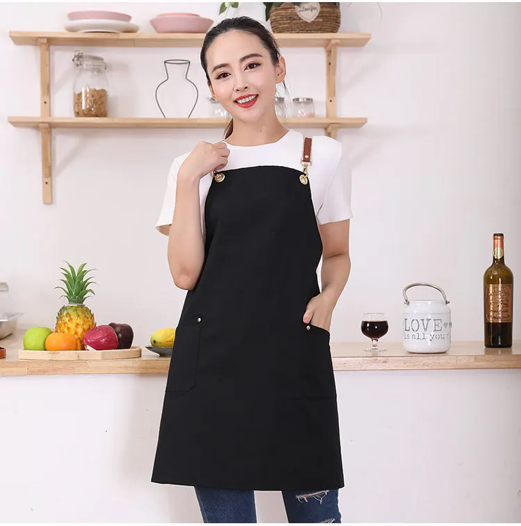Новинка, модные женские фартуки для кухни, мужские Регулируемые фартуки с карманами, фартук для работы в кофейне, нагрудник с логотипом на заказ