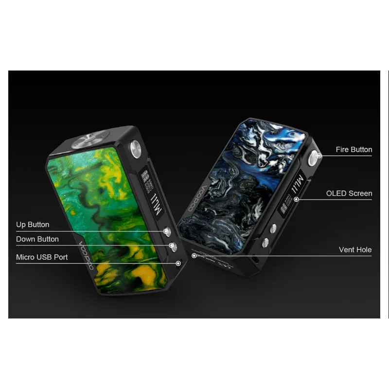 100% Оригинальный Voopoo Drag Mini Vape Box Mod 4400Mah Встроенный аккумулятор 117W выход положить 510