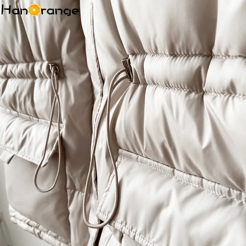 

Winter Women Adjustable Waist Cotton Padded Jacket Hooded Detachable Hat Warm Parkas Female Windproof Puff Jacket