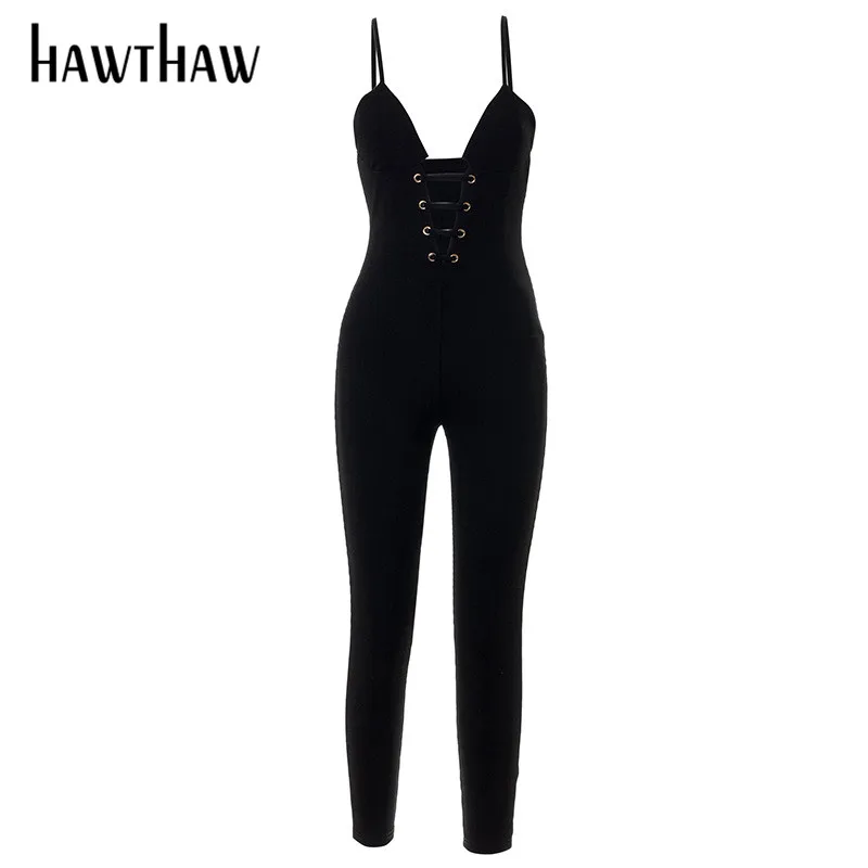Женский летний Облегающий комбинезон Hawthaw однотонный черный без рукавов с