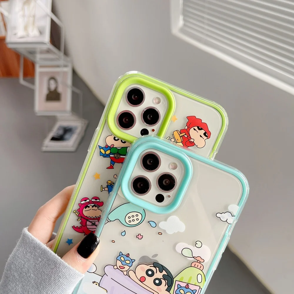 3 в 1 твердый прозрачный чехол для телефона Crayon Shin-chan iPhone 13 pro 11 12 Pro Max 7 8 Plus XR XS MAX