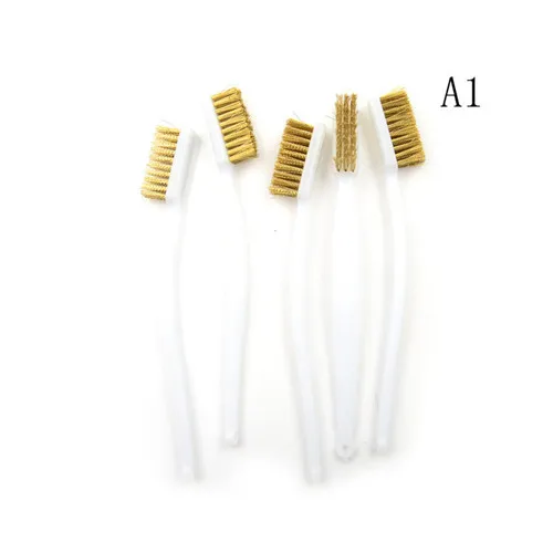 

5 PCS 6.9-inch White Plastic Handle Brass Bristle Wire Brush