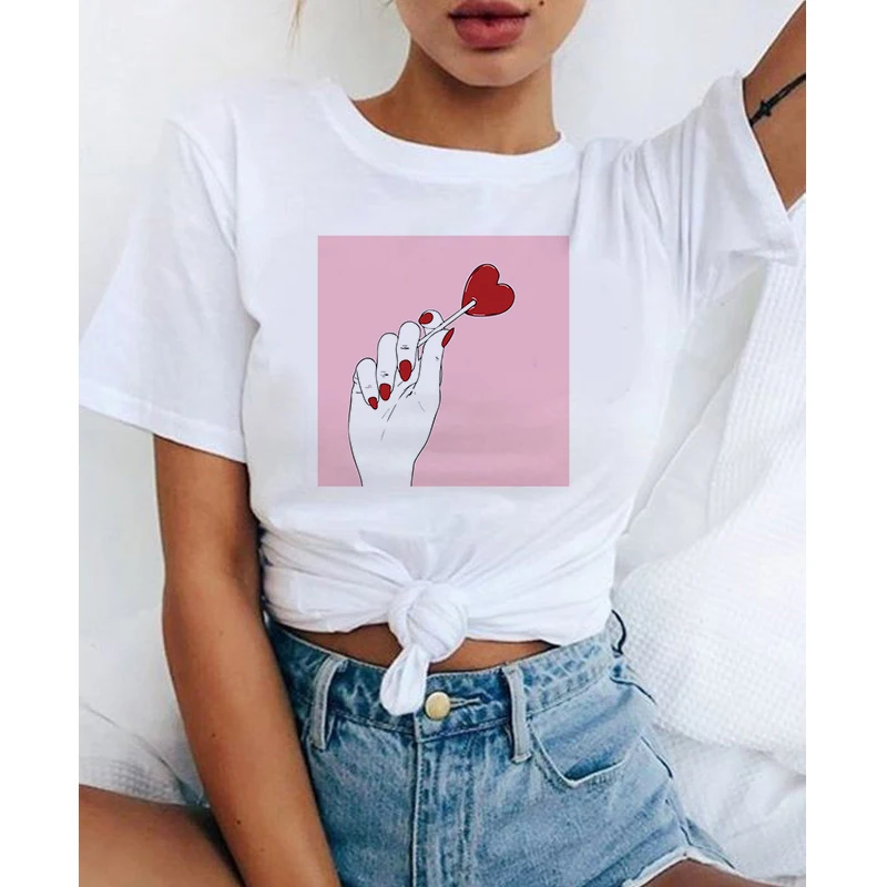 

2022 Summer Fashion Personality Nail Art Print Women T-shirt Harajuku Casual Short Sleeve Female Basic Tops Shirt Ladies Tees