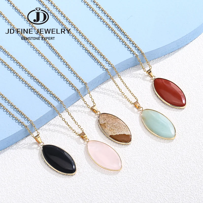

JD Natural Stone Pendant Oval Shape Pendants Obsidian Jasper Quartz Charms Making for Jewelry Necklace gift for women 20*45*4mm