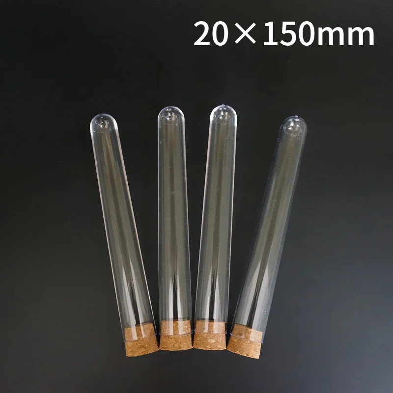 

20pcs/lot 20x150mm Plastic Test Tubes With Cork Stopper For Kind Laboratory Experiments And Tests