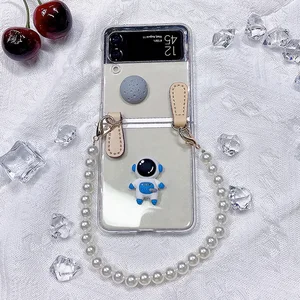 for samsung galaxy z flip 3 case cover pc phone back cover for samsung galaxy z flip 3 folding protective shell with bracelet free global shipping