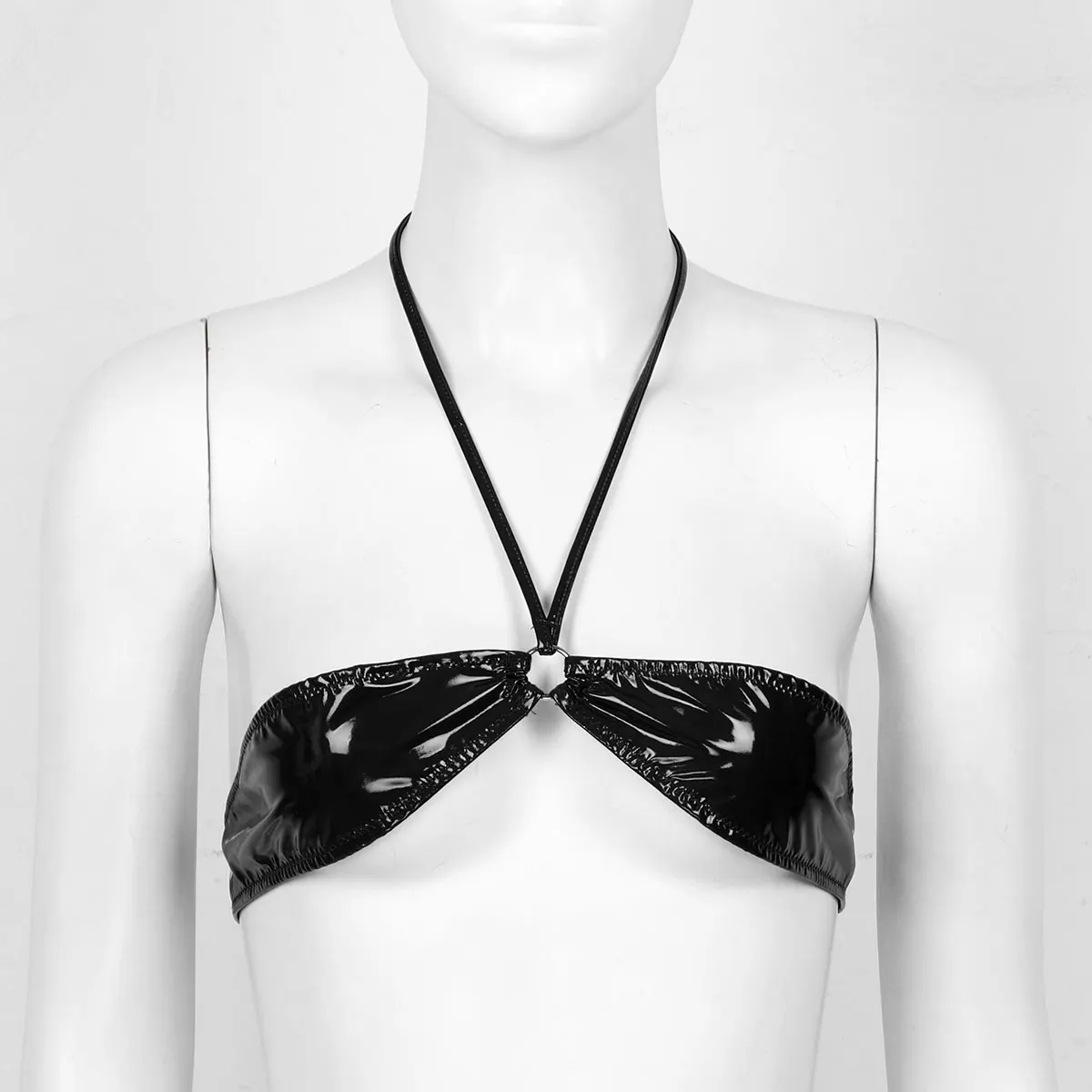 Кроп-топ женский из лакированной кожи пикантный Бюстгальтер-бандо без бретелек с