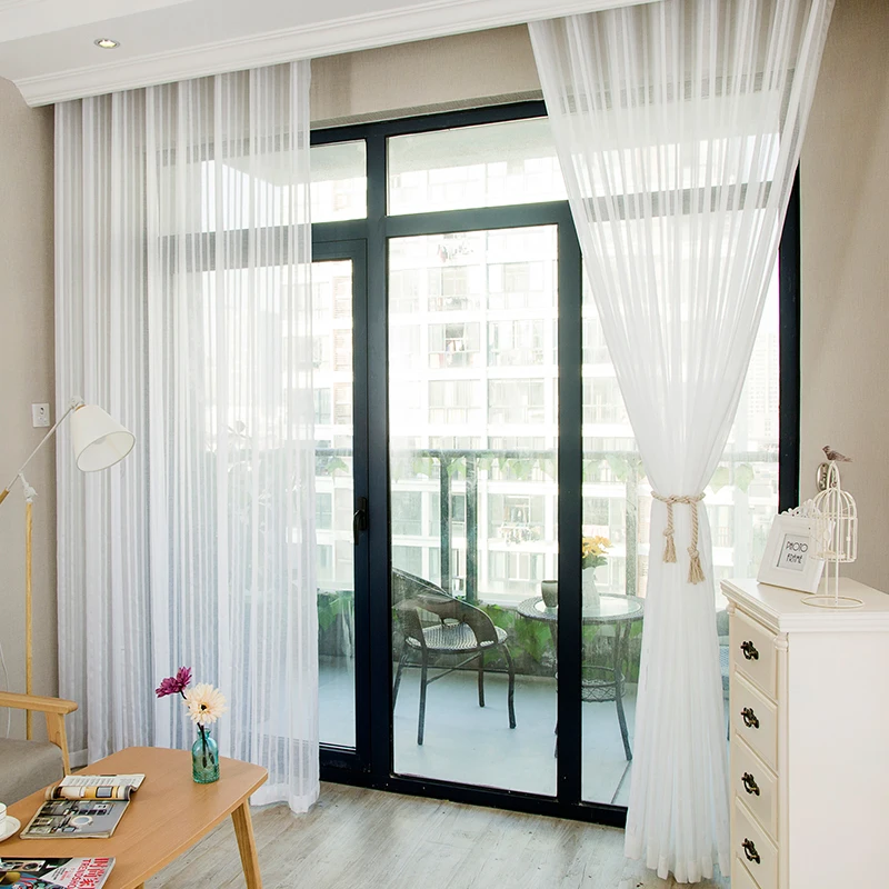Белая полоса отвесные шторы для гостиной из тюля спальни кухни современная ткань