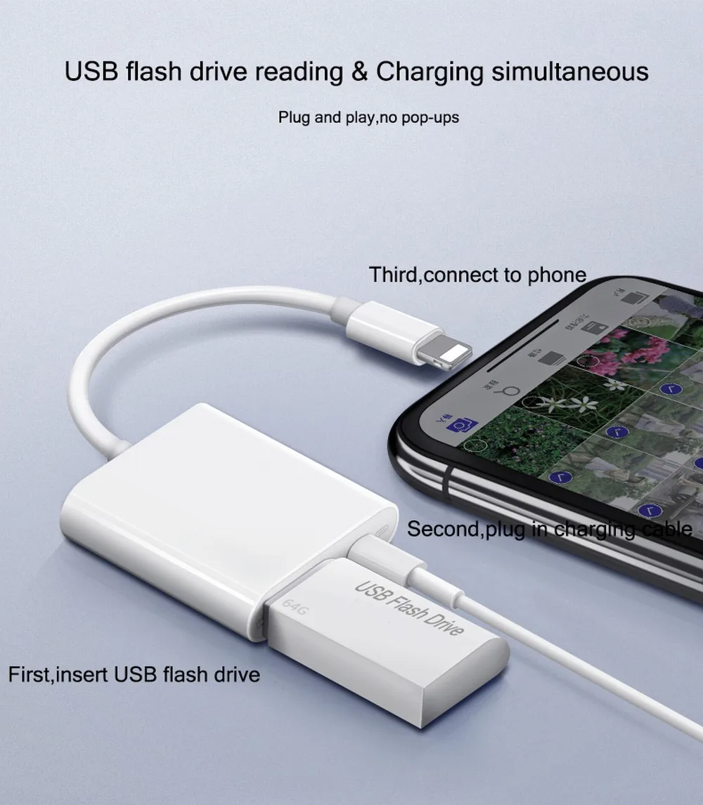 Для перехода от разъема Lightning к цифровая usb-камера OTG передачи данных разъём кабельный переходник высокого Мощность 500mA для iPad mini 2/3/4 Air iPhone X XR XS Max 8