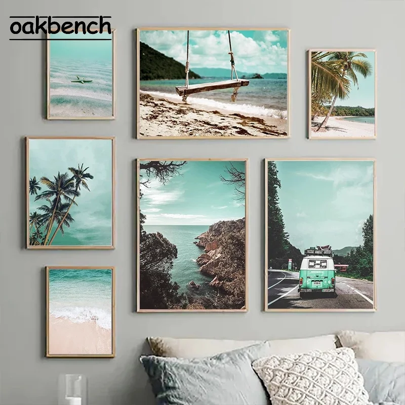

Ocean Beach Posters And Prints Palm Tree Art Poster Landscape Painting Nordic Print Scandinavian Wall Pictures Living Room Decor