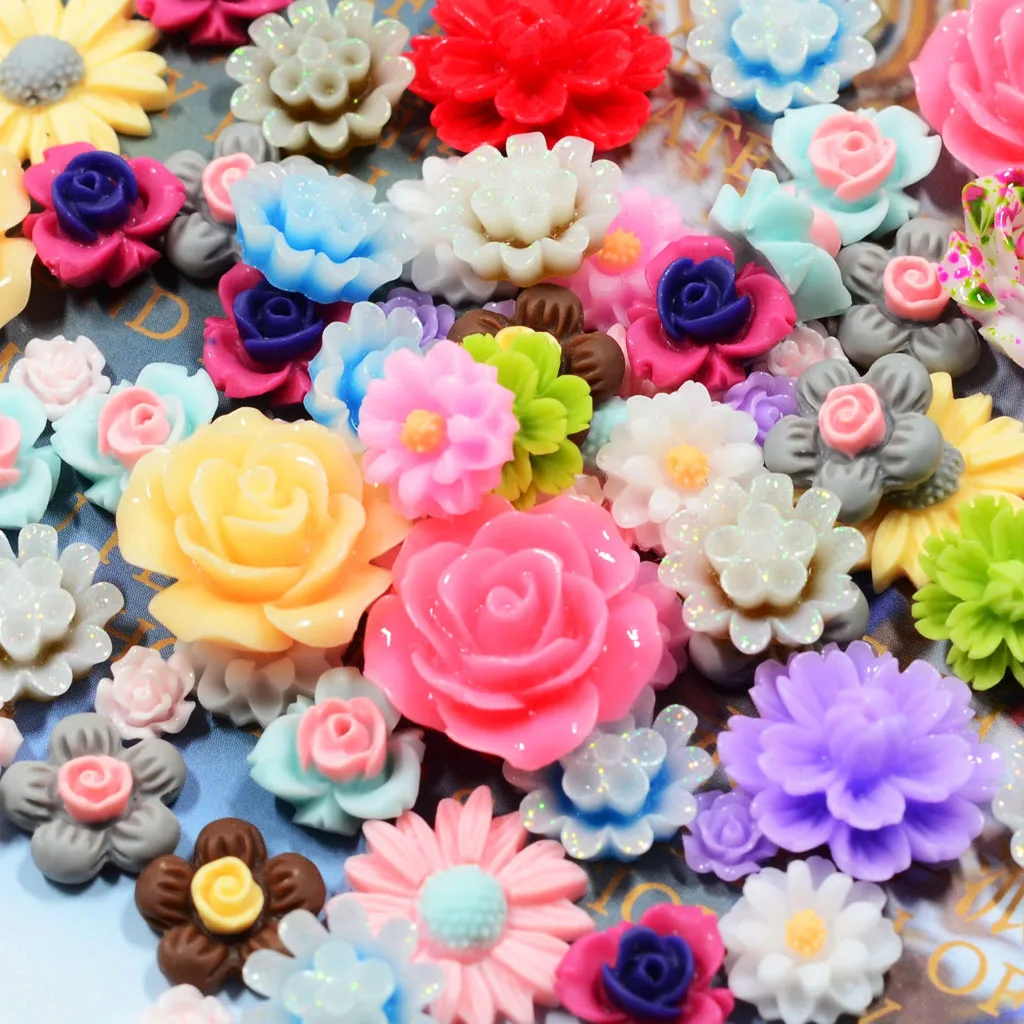 

50pcs Resin Flower Buttons Flatback Scrapbook For Phone/Wedding DIY Craft Decor